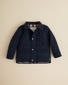 Burberry's Mini Luke jacket evokes a the classic hunting jacket, updating the look with check trim and adjustable tabs for a modern fit. Burberry's Mini Luke jacket evokes a the classic hunting jacket, updating the look with check trim and adjustable tabs for a modern fit.