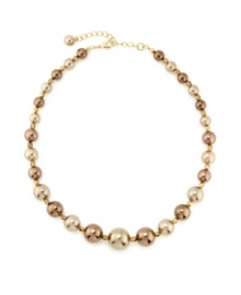 A gorgeous array of brown-hued graduated imitation pearls adorn this lovely, ladylike necklace from Charter Club. Crafted in gold tone mixed metal. Approximate length: 16 inches + 2-inch extender.