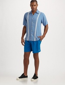 Classic sportswear silhouette ideal for comfortable weekend-wear, characterized by bold stripes, set in superior silk.ButtonfrontSilkDry cleanImported Classic sportswear silhouette ideal for comfortable weekend-wear, characterized by bold stripes, set in superior silk.ButtonfrontSilkDry cleanImported