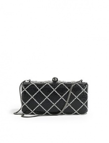 THE LOOKTuck-away chainMetal mesh covered box with diamond patterned inset crystalsTop clasp closureOne inside open pocketInside logo detailTHE MEASUREMENTRemovable shoulder chain, 7 drop7W X 2½H X 2½DTHE MATERIALBrass meshLogo jacquard liningORIGINImported THE LOOKTuck-away chainMetal mesh covered box with diamond patterned inset crystalsTop clasp closureOne inside open pocketInside logo detailTHE MEASUREMENTRemovable shoulder chain, 7 drop7W X 2½H X 2½DTHE MATERIALBrass meshLogo jacquard liningORIGINImported
