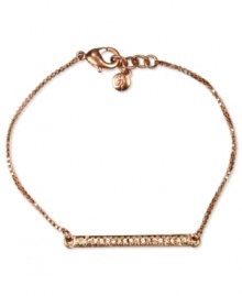 Saddle over to the bar. RACHEL Rachel Roy offers this link bar bracelet, crafted from rose gold-tone mixed metal. The bracelet also features glass accents to make the trip to the bar worth your while. Approximate diameter: 6-1/4 inches + 1/2-inch extender.