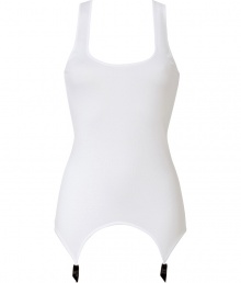 Ultra-sexy white ribbed garter tank - Add a sensual accent to any outfit with this garter belt tank - Flattering sweetheart neckline with functional garter belt attachment for easy styling - Wear with a pencil skirt, back seam stockings, a sheer blouse, and heels for a naughty-meets-nice look Ultra-sexy white ribbed garter tank - Add a sensual accent to any outfit with this garter belt tank - Flattering sweetheart neckline with functional garter belt attachment for easy styling - Wear with a pencil skirt, back seam stockings, a sheer blouse, and heels for a naughty-meets-nice look