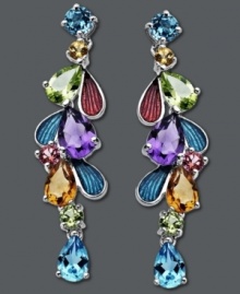 Conversation-starting color. Town & Country's chic cluster earrings highlight diffused pink crystal, citrine (1/8 ct. t.w.), peridot (1/4 ct. t.w.), blue topaz (5/8 ct. t.w.) and amethyst (1-3/8 ct. t.w.). Crafted in sterling silver. Approximate drop: 1-4/10 inches.