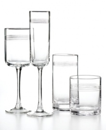 Add a splash of fresh modern to casual tables with Concentrix glassware. This set of minimalist highball glasses engraved with three simple bands adds ultra-cool style to whatever you're sipping. Add a splash of fresh modern to casual tables with Concentrix glassware. This set of minimalist highball glasses engraved with three simple bands adds ultra-cool style to whatever you're sipping.