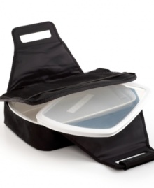 Make it to take it. Perfect for creating and sharing, this durable stoneware dish houses your favorite family meal, like lasagna, green bean casserole and more, and then makes it easy to take it on the go. With lid, a hot/cold pack and an ergonomic carrying bag, this set is truly portable and perfect for chefs who love to share. 1-year warranty. Make it to take it. Perfect for creating and sharing, this durable stoneware dish houses your favorite family meal, like lasagna, green bean casserole and more, and then makes it easy to take it on the go. With lid, a hot/cold pack and an ergonomic carrying bag, this set is truly portable and perfect for chefs who love to share. 1-year warranty.