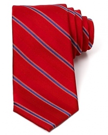 A classic ribbon stripe design signals your impeccable taste to everyone in the board room. A classic ribbon stripe design signals your impeccable taste to everyone in the board room.