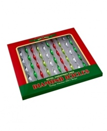 Recreate merry Christmases from the 1940's with diamond metal icicles from Christopher Radko's Shiny Brite collection. Brilliant ribbons of holiday red, green and silver decorate the tree with vintage charm. Recreate merry Christmases from the 1940's with diamond metal icicles from Christopher Radko's Shiny Brite collection. Brilliant ribbons of holiday red, green and silver decorate the tree with vintage charm.