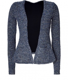 Better than your average blazer, this ultra-chic open silhouette jacket will amp up your workweek look - Open front with bottom closure, long sleeves, flared bottom, fitted silhouette - Style with a blouse, leather paneled leggings, and platform booties