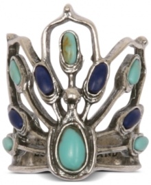 Beautiful plumage. This peacock-inspired ring from Lucky Brand flaunts semi-precious reconstituted turquoise and lapis stones. Set in silver tone mixed metal. Size 7. Beautiful plumage. This peacock-inspired ring from Lucky Brand flaunts semi-precious reconstituted turquoise and lapis stones. Set in silver tone mixed metal. Size 7.