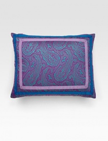 An brilliant accent for the top of the bed or end of the sofa, woven with vivid paisleys in yarn-dyed jacquard. Double ribbon trim Zip closure 12 X 16 Polyester/cotton with polyfill insert Imported An brilliant accent for the top of the bed or end of the sofa, woven with vivid paisleys in yarn-dyed jacquard. Double ribbon trim Zip closure 12 X 16 Polyester/cotton with polyfill insert Imported