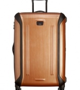 Roomy enough for two or an extended trip, this hardside packing case offers durability you can depend on with a triple-layer polycarbonate shell and molded protective bumpers that keep your belongings secure and safe. Zipping open to a removable garment sleeve, zip pockets and a dividing curtain with tie-down straps, this suitcase compartmentalizes your life when you're on the go. 5-year limited warranty.