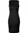 With a plunging balconette neckline and form-fitting silhouette, Just Cavallis black dress puts a sultry spin on cocktail hour - Balconette neckline, thick straps, hidden back zip - Form-fitting - Wear with bright clutches and jet black platform heels