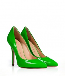 Finish your look with a shock of color in Giuseppe Zanottis neon green patent leather pumps - Pointed toe - Stiletto heel - Wear as a statement with chic neutrals, or as a color-compliment to just as bright dresses