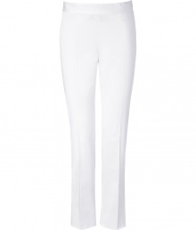 Achieve classic style with these flattering cotton pants from Moschino Cheap & Chic - Wide waistband, straight leg, front crease detail, concealed side zip closure, ankle length - Wear with a silk blouse, platform heels, and an oversized satchel Achieve classic style with these flattering cotton pants from Moschino Cheap & Chic - Wide waistband, straight leg, front crease detail, concealed side zip closure, ankle length - Wear with a silk blouse, platform heels, and an oversized satchel