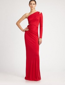 EXCLUSIVELY AT SAKS. Vibrantly-hued knit jersey, in a stunning floor-length silhouette featuring alluring cutout details.Asymmetrical necklineSingle long sleeveCutouts at shoulder and waistShirred bodice detailsConcealed back zipFully linedAbout 47 from natural waistPolyesterDry cleanMade in USA of imported fabricModel shown is 5'11 (180cm) wearing US size 4. EXCLUSIVELY AT SAKS. Vibrantly-hued knit jersey, in a stunning floor-length silhouette featuring alluring cutout details.Asymmetrical necklineSingle long sleeveCutouts at shoulder and waistShirred bodice detailsConcealed back zipFully linedAbout 47 from natural waistPolyesterDry cleanMade in USA of imported fabricModel shown is 5'11 (180cm) wearing US size 4.