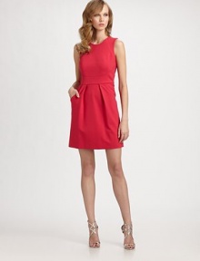 Sculptural and sleek, tailored with crisp pleating and impeccable panel construction.Jewel necklineSleevelessPanel constructed bodiceSkirt pleatsSide slash pocketsConcealed back zip with keyhole button closureFully linedAbout 25 from natural waist72% viscose/23% nylon/5% elastaneDry cleanMade in USA of Italian fabricModel shown is 5'11 (180cm) wearing US size 4. Sculptural and sleek, tailored with crisp pleating and impeccable panel construction.Jewel necklineSleevelessPanel constructed bodiceSkirt pleatsSide slash pocketsConcealed back zip with keyhole button closureFully linedAbout 25 from natural waist72% viscose/23% nylon/5% elastaneDry cleanMade in USA of Italian fabricModel shown is 5'11 (180cm) wearing US size 4.