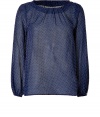 With its breezy sheer cotton-silk blend and sweet polka dot patterning, Band of Outsiders loosely draped top is a fun choice for spring sophistication - Wide gathered neckline, long sleeves, gathered buttoned cuffs, buttoned shoulder seam - Loosely draped fit - Wear with skinnies and bright leather flats