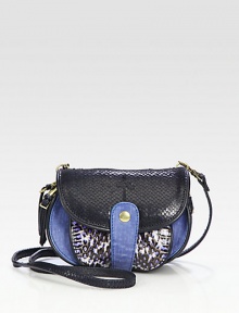 Mixed-media crossbody design crafted from lambskin, viper-embossed leather and python-embossed leather.Detachable shoulder strap, 23½ dropSnap flap closureOne outside snap flap pocket under flapMirror under flapThree inner compartmentsSix card slotsCotton lining6½W X 6H X 2½DImported Mixed-media crossbody design crafted from lambskin, viper-embossed leather and python-embossed leather.Detachable shoulder strap, 23½ dropSnap flap closureOne outside snap flap pocket under flapMirror under flapThree inner compartmentsSix card slotsCotton lining6½W X 6H X 2½DImported