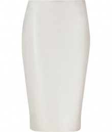 Bring bold style to your office-to-evening style with this luxe leather skirt from Ralph Lauren -Classic pencil style, back slit, concealed side zip closure - Style with a scoop neck top, a sleek blazer, and platform booties Bring bold style to your office-to-evening style with this luxe leather skirt from Ralph Lauren -Classic pencil style, back slit, concealed side zip closure - Style with a scoop neck top, a sleek blazer, and platform booties