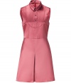 Ultra sweet in silk, Jil Sander Navys satin dress is an easy and elegant choice for all-season sophistication - Pointed collar, sleeveless, partial button-down front with bib seaming, tailored waistline, inverted pleat at front, hidden back zip and hook closure at nape - Softly tailored fit - Wear with ankle boots and a classic leather shoulder bag