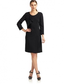 THE LOOKRound neckline Three-quarter length sleevesCascading ruffle accentPleated detailSide zip closureBack darts and princess seamsTHE FITAbout 36 from shoulder to hemTHE MATERIAL70% rayon/28% acetate/2% elastaneSilk linedCARE & ORIGINDry cleanMade in ItalyModel shown is 5'10 (177cm) wearing US size 4. 