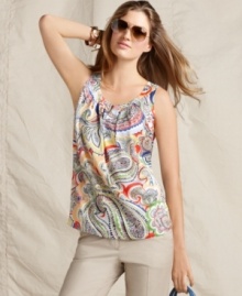 This striking top from Tommy Hilfiger features a vibrant paisley print and is so versatile. Pair it with jeans for days off and pencil skirts for the office! This striking top from Tommy Hilfiger features a vibrant paisley print and is so versatile. Pair it with jeans for days off and pencil skirts for the office!