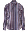 Quirky stripes cover this stylish button down from Etro, adding pop appeal to your workweek attire - Spread collar, front button placket, curved hem, slim fit, all-over stripe print - Wear with jeans, chinos, or trousers