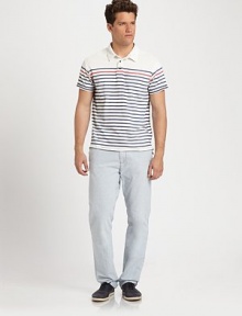 Shaped in lightweight, cotton jersey, an essential polo exudes nautical undertones with a multistriped pattern.Two-button placketCottonMachine washImported