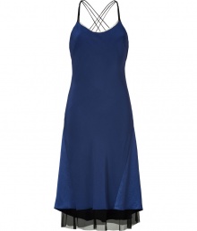 The Downtown chic answer to cocktails, Rag & Bones cross-back dress is both contemporary and cool - Scoop neckline, strappy cross-back, draped back, black tulle underlay at hem, tonal side inserts - Fitted top, loosely fitted skirt, longer back - Wear with heels and a dusting of fine jewelry