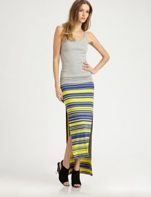 A sleek, slimming silhouette of brightly-striped jersey finished with sexy leg-baring side slits.High elastic waistbandSide slitsHem longer in backAbout 45 long95% modal/5% spandexDry cleanMade in USA of imported fabricModel shown is 5'9½ (176cm) wearing US size Small. A sleek, slimming silhouette of brightly-striped jersey finished with sexy leg-baring side slits.High elastic waistbandSide slitsHem longer in backAbout 45 long95% modal/5% spandexDry cleanMade in USA of imported fabricModel shown is 5'9½ (176cm) wearing US size Small.