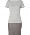 Luxe dress in superb quality knit viscose and leather - Elegant in two tones of gorgeous grey - A standout from cult leather label Jitrois - Flattering, fitted silhouette with short sleeves and boat neck - Supple leather mini skirt hits above the knee - Chic yet relaxed, a go-to for parties, cocktails and evenings out - Pair with platform ankle booties or strappy sandals and a leather clutch