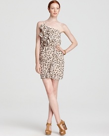 Everyone will spot you in this BCBGeneration polka dot dress, cut in a one-shoulder silhouette with a ruffled skirt for playful flair. The party confection of the season, it's fabulous with sandals and color-pop accents.