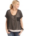 Score a two-for-one special with ING's layered look plus size top, including a knit tee with a sheer overlay.