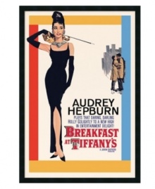 A must for film buffs and Hepburn admirers, this vivid recreation of the Breakfast at Tiffany's poster brings Holly Golightly to life in your living room. With a textured finish and satin black frame.