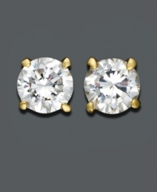 Jewels are a girl's best friend. Treat yourself to a fantastic find with these round-cut cubic zirconia studs (3/4 ct. t.w.). Earrings by B. Brilliant crafted in 18k gold and sterling silver. Jewels are a girl's best friend. Treat yourself to a fantastic find with these round-cut cubic zirconia studs (3/4 ct. t.w.). Earrings by B. Brilliant crafted in 18k gold and sterling silver.