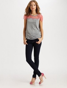 A casual jersey tee gets a new look with a delicate lace yoke.CrewneckCap sleevesLace yoke and sleevesFront patch decorative pocketAbout 23 from shoulder to hemModalDry cleanImported Model shown is 5'10 (177cm) wearing US size Small. A casual jersey tee gets a new look with a delicate lace yoke.CrewneckCap sleevesLace yoke and sleevesFront patch decorative pocketAbout 23 from shoulder to hemModalDry cleanImported Model shown is 5'10 (177cm) wearing US size Small.
