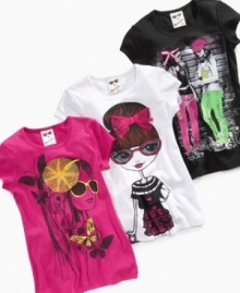 Put a fun, decorative bow on the graphics of these Belle du Jour tees and give her the perfect look for hanging out. Put a fun, decorative bow on the graphics of these Belle du Jour tees and give her the perfect look for hanging out.