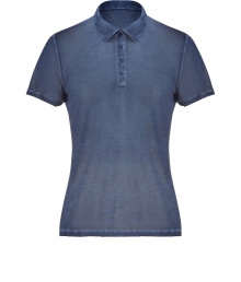 Stylish polo shirt in fine, pure blue-grey silk - Supremely soft, summer weight material has a well-worn, vintage look - Small collar, short sleeves and four-button placket - Leaner cut tapers gently through waist - Casually elegant, easily dressed up or down - Wear solo or layer beneath a blazer and pair with jeans, chinos, shorts or linen trousers