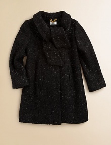 Adds a charming layer of warmth in eye-catching tinsel sparkle tweed with a cozy neck tie and convenient side pockets.Tie neckLong sleevesButton-frontSide pocketsFully linedWool/Viscose/PolyamideDry cleanMade in the USA of imported fabric Please note: Number of buttons may vary depending on size ordered. Adds a charming layer of warmth in eye-catching tinsel sparkle tweed with a cozy neck tie and convenient side pockets.Tie neckLong sleevesButton-frontSide pocketsFully linedWool/Viscose/PolyamideDry cleanMade in the USA of imported fabric Please note: Number of buttons may vary depending on size ordered.