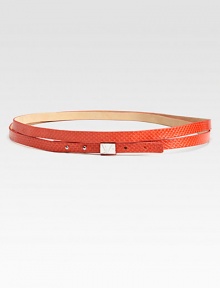 A thin, double wrapped design in luxurious water snakeskin accented with a metal, logo embossed belt keeper. Width, about ½Imported A thin, double wrapped design in luxurious water snakeskin accented with a metal, logo embossed belt keeper. Width, about ½Imported