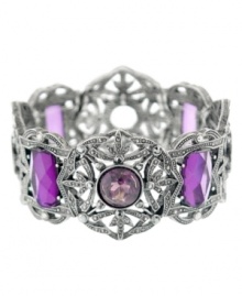 The perfect shade of purple. An alluring amethyst hue stands out on this stylish, vintage-inspired stretch bracelet from 2028. Crafted in silver tone mixed metal, it's embellished with acrylic accents. Bracelet stretches to fit wrist. Approximate diameter: 2 inches. The perfect shade of purple. An alluring amethyst hue stands out on this stylish, vintage-inspired stretch bracelet from 2028. Crafted in silver tone mixed metal, it's embellished with acrylic accents. Bracelet stretches to fit wrist. Approximate diameter: 2 inches.