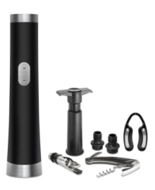 From a wine vacuum pump and 2 reusable specialized stoppers to a sleek automatic wine opener, this 7-piece set from the Platinum Collection has it all! From a wine vacuum pump and 2 reusable specialized stoppers to a sleek automatic wine opener, this 7-piece set from the Platinum Collection has it all!