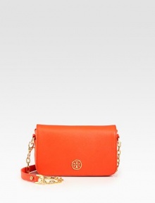 Gorgeous textured saffiano leather in a sleek flap design embellished with goldtone logo hardware.Leather and chain shoulder strap, 23 dropFlap snap closureOne outside open pocketCanvas lining8W X 5H X 2DImported Gorgeous textured saffiano leather in a sleek flap design embellished with goldtone logo hardware.Leather and chain shoulder strap, 23 dropFlap snap closureOne outside open pocketCanvas lining8W X 5H X 2DImported