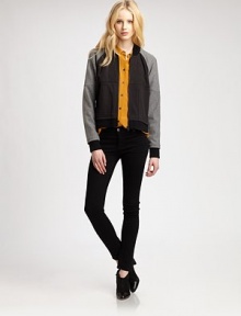 Contrasting, textured sleeves and plaid paneling add a modern colorblock effect to this wool-rich topper. CrewneckDropped shouldersLong sleevesFront zipperBanded cuffs and hemAbout 30 from shoulder to hem65% wool/35% polyesterDry cleanImportedModel shown is 5'11 (178cm) wearing US size 2.OUR FIT MODEL RECOMMENDS ordering true size. Contrasting, textured sleeves and plaid paneling add a modern colorblock effect to this wool-rich topper. CrewneckDropped shouldersLong sleevesFront zipperBanded cuffs and hemAbout 30 from shoulder to hem65% wool/35% polyesterDry cleanImportedModel shown is 5'11 (178cm) wearing US size 2.OUR FIT MODEL RECOMMENDS ordering true size.
