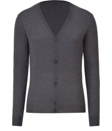 This slim wool cardigan from Jil sander is better than your average basic - V-neck, front button placket, long sleeves, slim fit - Wear with straight leg jeans, a graphic tee and trainers