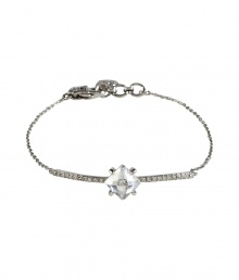 Bring some bling to your favorite ladylike looks with this rhinestone-encrusted silver bracelet from Juicy Couture - Delicate silver-tone brass bracelet with crystal embellishment and large pyramid-shaped stone - Pair with a casual cocktail look or an elevated jeans-and-tee combo Bring some bling to your favorite ladylike looks with this rhinestone-encrusted silver bracelet from Juicy Couture - Delicate silver-tone brass bracelet with crystal embellishment and large pyramid-shaped stone - Pair with a casual cocktail look or an elevated jeans-and-tee combo