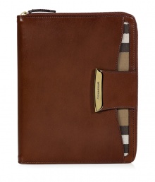 Polished to perfection with sleek leather and the iconic Burberry check, Burberry Londons iPad case couples elegance with ease - Tabbed front slot pocket with engraved metal logo detail, check detailed cotton pocket lining, checked cotton back, zip-around closure, inside slot pocket, inside leather frame for iPad - Great for everyday and on the go, also makes a superb gift Polished to perfection with sleek leather and the iconic Burberry check, Burberry Londons iPad case couples elegance with ease - Tabbed front slot pocket with engraved metal logo detail, check detailed cotton pocket lining, checked cotton back, zip-around closure, inside slot pocket, inside leather frame for iPad - Great for everyday and on the go, also makes a superb gift
