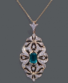 She'll be stunned when she unwraps this special treasure from Effy Collection. Pendant necklace features an emerald-cut emerald gemstone at center (9/10 ct. t.w.) surrounded by a unique, cut-out design covered in round-cut diamonds (3/8 ct. t.w.). Setting and chain crafted in 14k gold. Approximate length: 18 inches. Approximate drop length: 1-3/4 inches. Approximate drop width: 4/5 inch. She'll be stunned when she unwraps this special treasure from Effy Collection. Pendant necklace features an emerald-cut emerald gemstone at center (9/10 ct. t.w.) surrounded by a unique, cut-out design covered in round-cut diamonds (3/8 ct. t.w.). Setting and chain crafted in 14k gold. Approximate length: 18 inches. Approximate drop length: 1-3/4 inches. Approximate drop width: 4/5 inch.