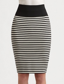 Crisp horizontal stripes band this jersey pencil silhouette.Elastic contrast waistbandConcealed back zipFully linedAbout 21 from natural waistCottonDry cleanImported of Italian fabricModel shown is 5'10 (177cm) wearing US size 4. Crisp horizontal stripes band this jersey pencil silhouette.Elastic contrast waistbandConcealed back zipFully linedAbout 21 from natural waistCottonDry cleanImported of Italian fabricModel shown is 5'10 (177cm) wearing US size 4.