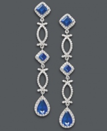 Glamorously geometric. Effy Collection's dazzling drop earrings highlight princess and pear-cut sapphires (2-5/8 ct. t.w.) and round-cut diamonds (3/4 ct. t.w.) in intricate cut-out shapes. Crafted in 14k white gold. Approximate drop: 2 inches.